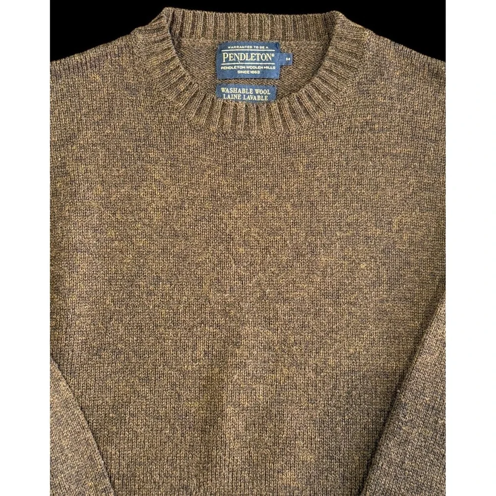 Pendleton Men's Washable Shetland Wool Crew Neck Sweater Brown Medium